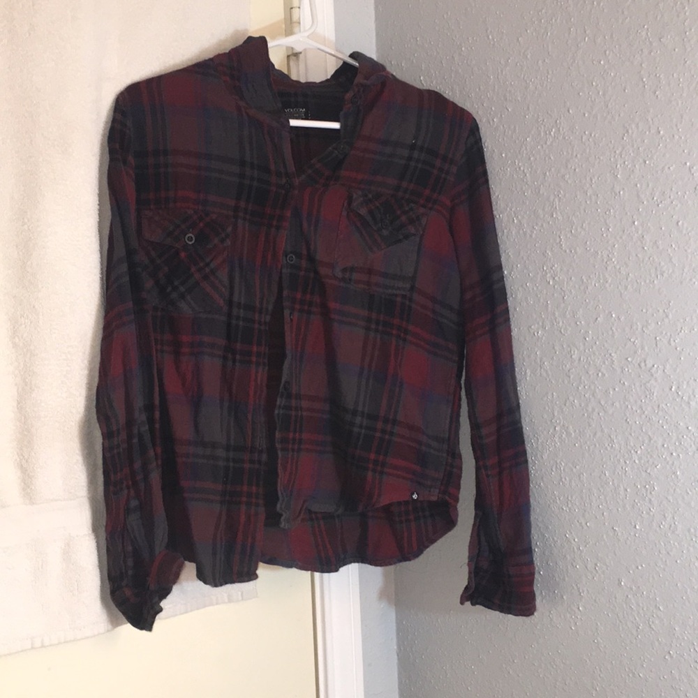 Red green & black button up flannel
